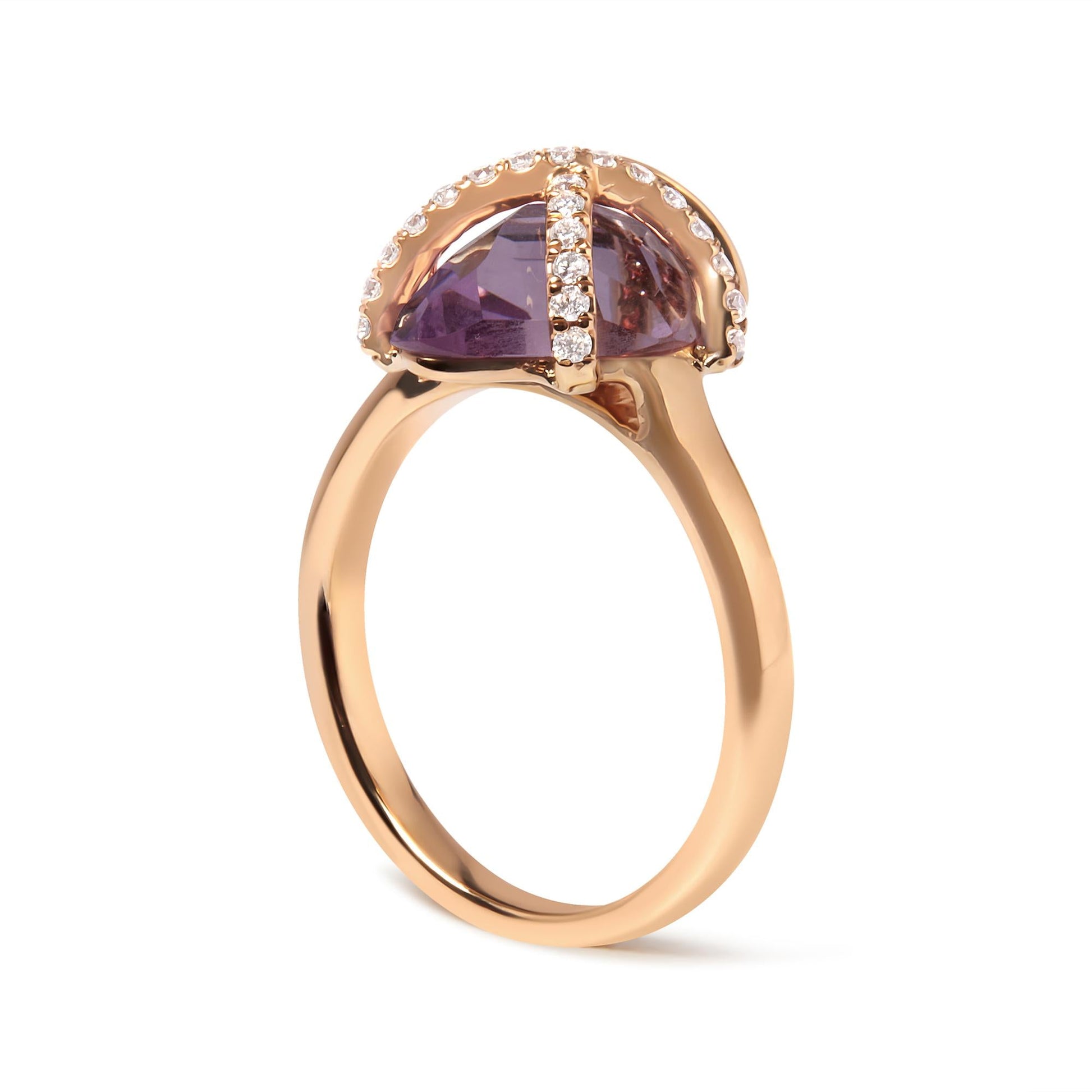 14K Rose Gold 1/5 Cttw Diamond Wrapped 15x15 MM Purple Amethyst Cocktail Ring (G-H Color, SI1-SI2 Clarity)-2