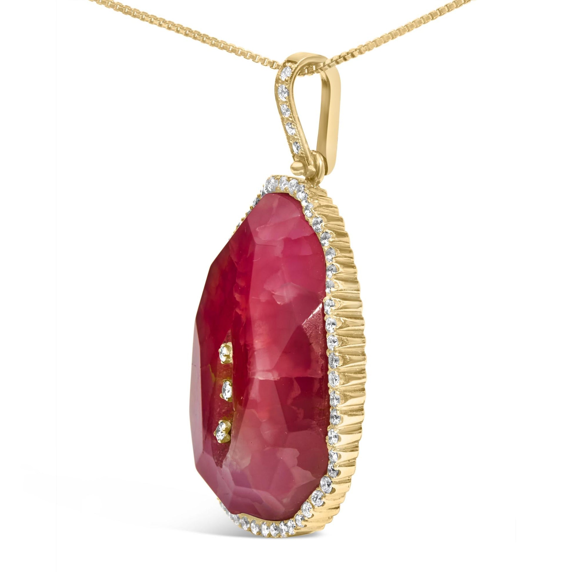 18K Yellow Gold 42.0 Cttw Pink Quartz Crystal Geode and 1.0 Cttw Diamond Halo 18" Pendant Necklace (F-G Color, VS1-VS2 Clarity)-2