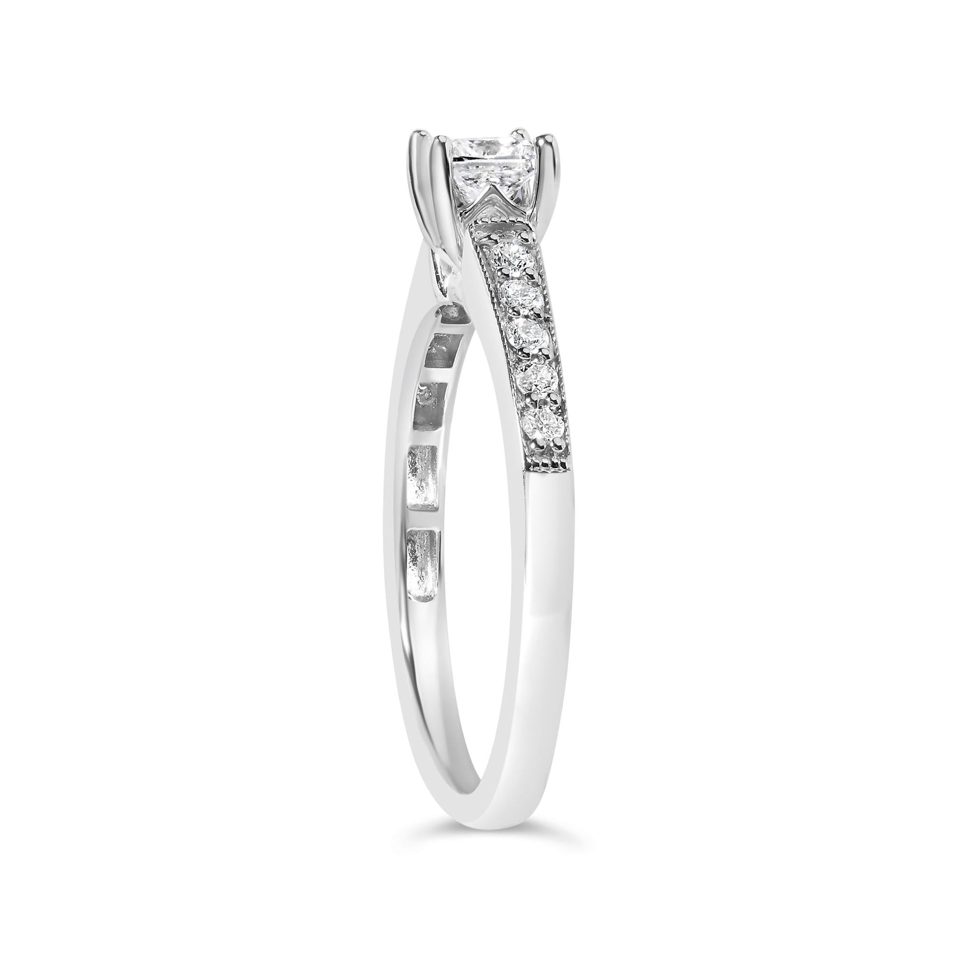 14K White Gold Diamond 1/2 Cttw Princess Cut Diamond Engagement Ring (G-H Color, VS2-SI1 Clarity) - Size 7-3