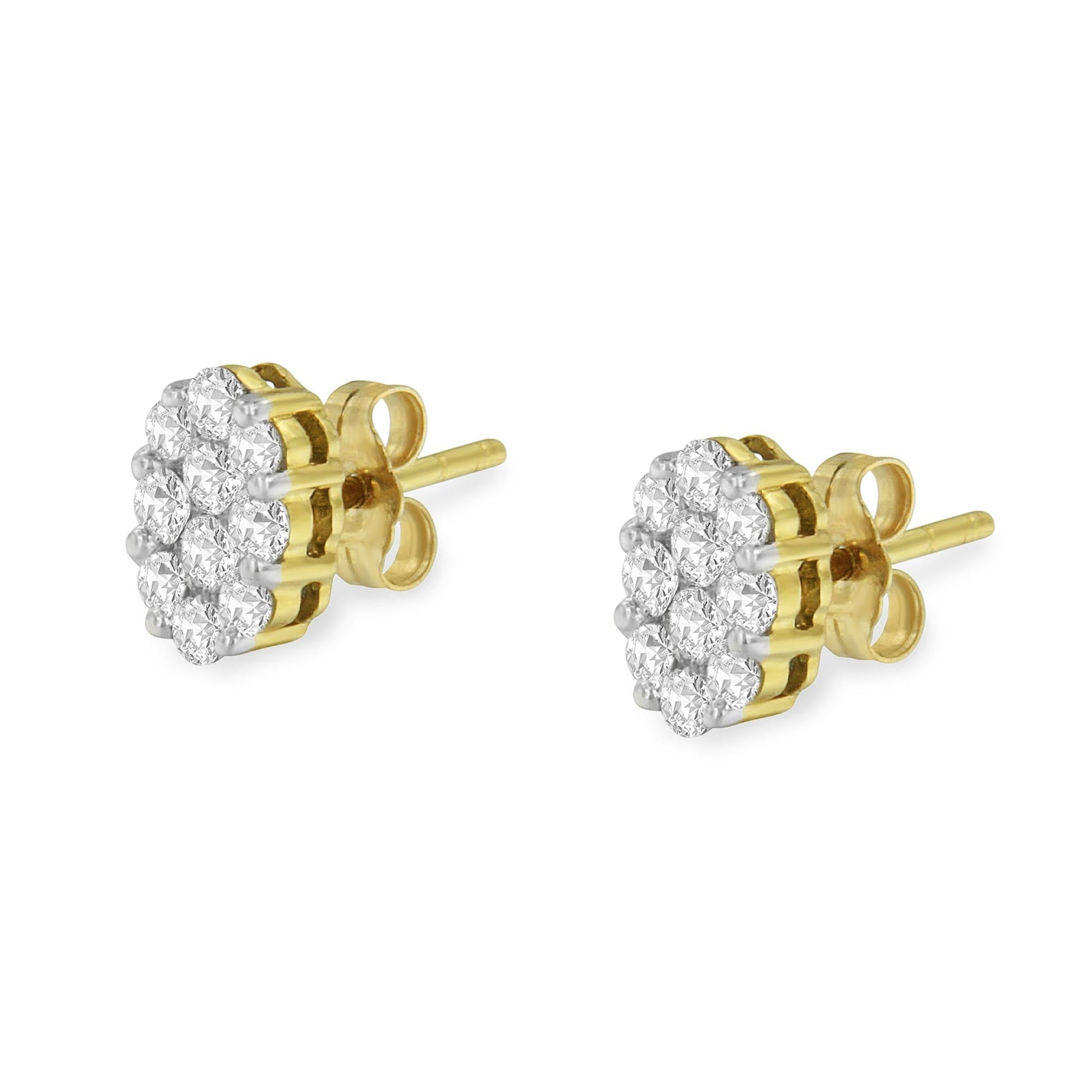 18K Yellow Gold 1 cttw Flower Diamond Stud Earrings (H-I, I1-I2)-3