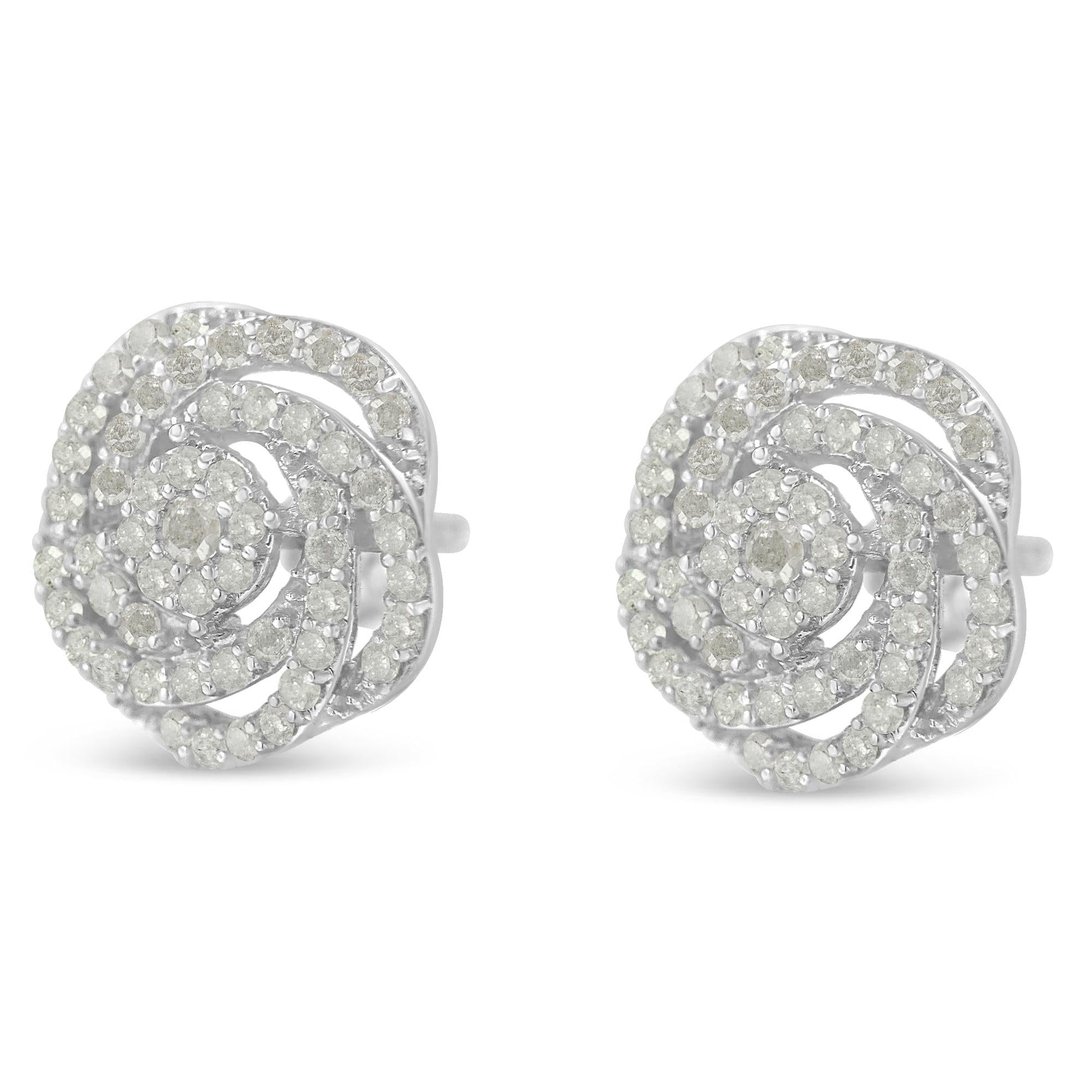 10k White Gold Rose-Cut Diamond Floral Cluster Earrings (1 cttw, I-J Color, I2-I3 Clarity)-3