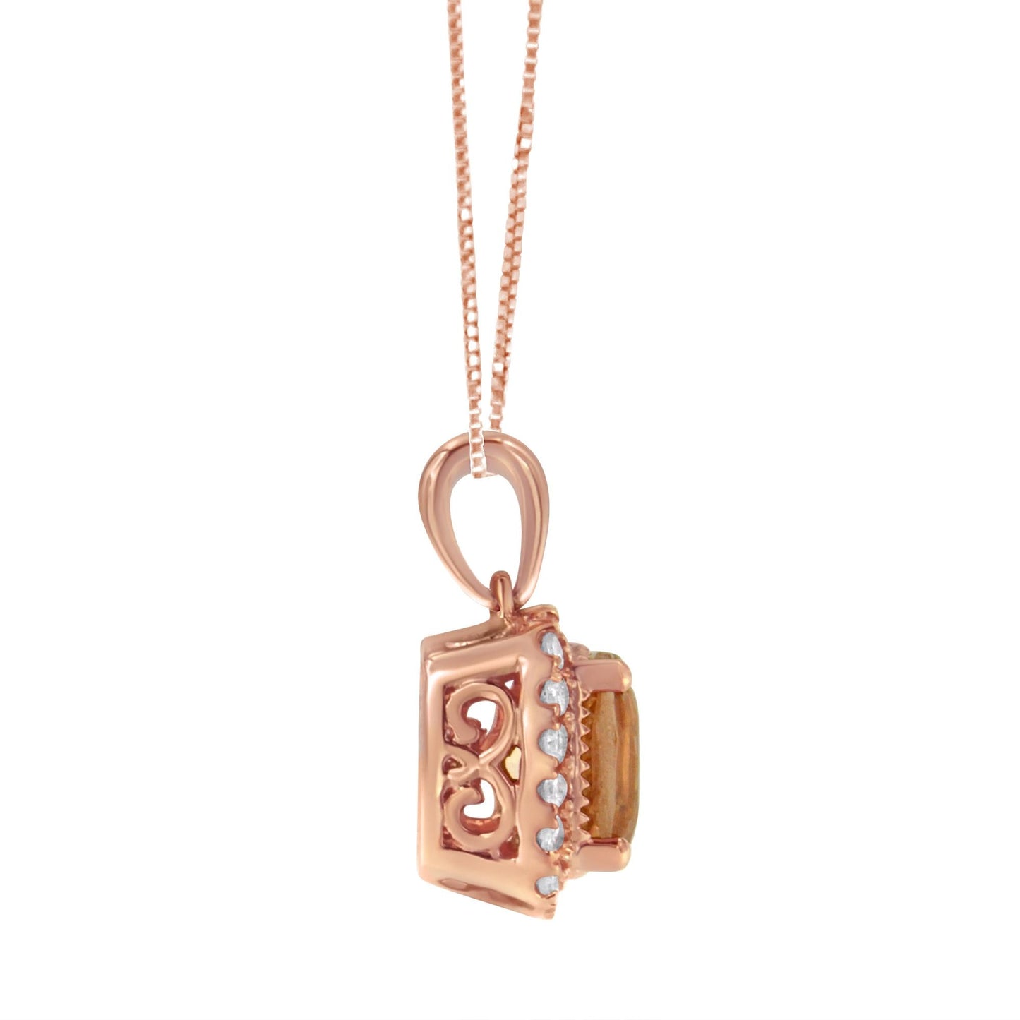 10K Rose Gold 1/4ct Diamond and 8MM Peach Morganite Gemstone Square Pendant (H-I, I1-I2)-3