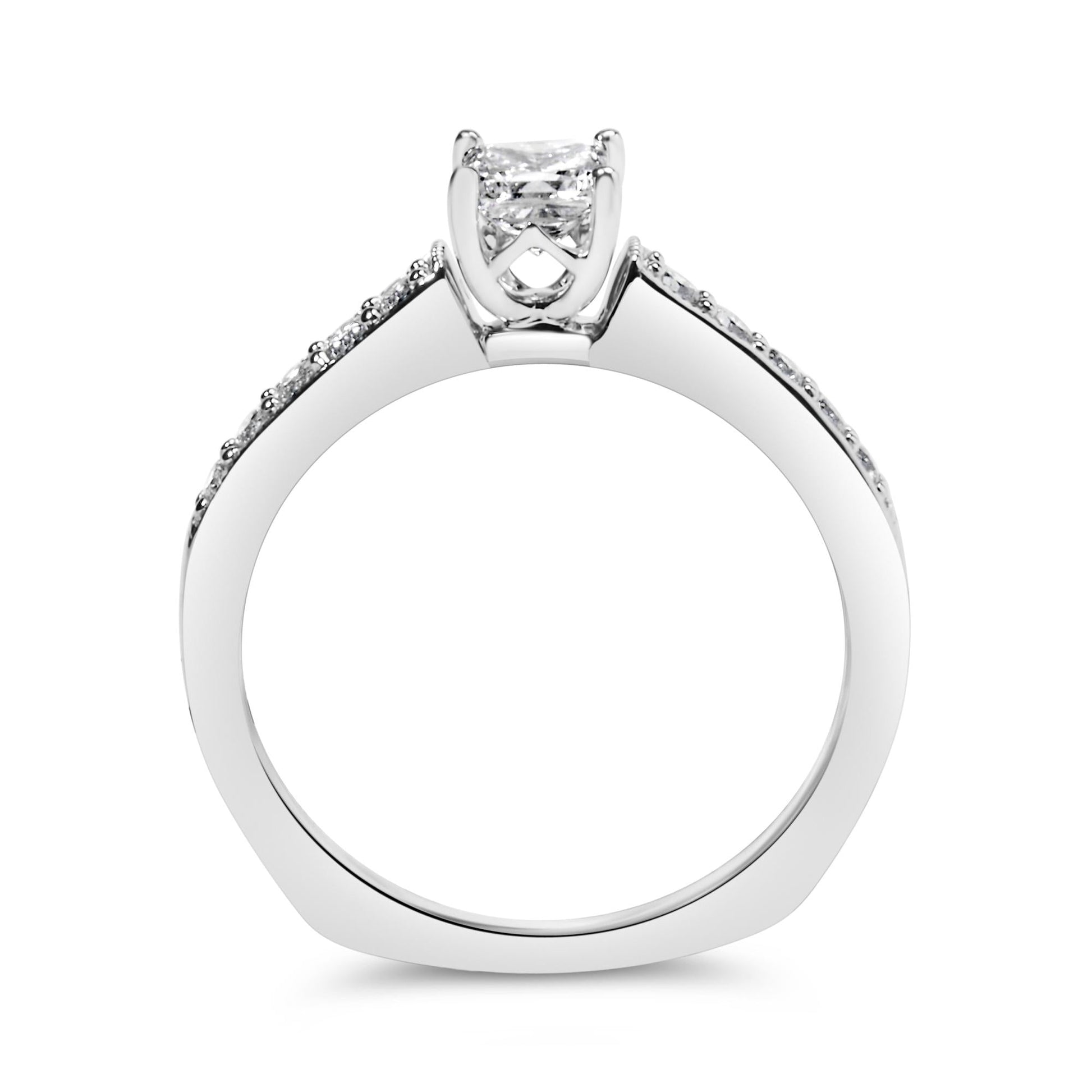 14K White Gold Diamond 1/2 Cttw Princess Cut Diamond Engagement Ring (G-H Color, VS2-SI1 Clarity) - Size 7-4