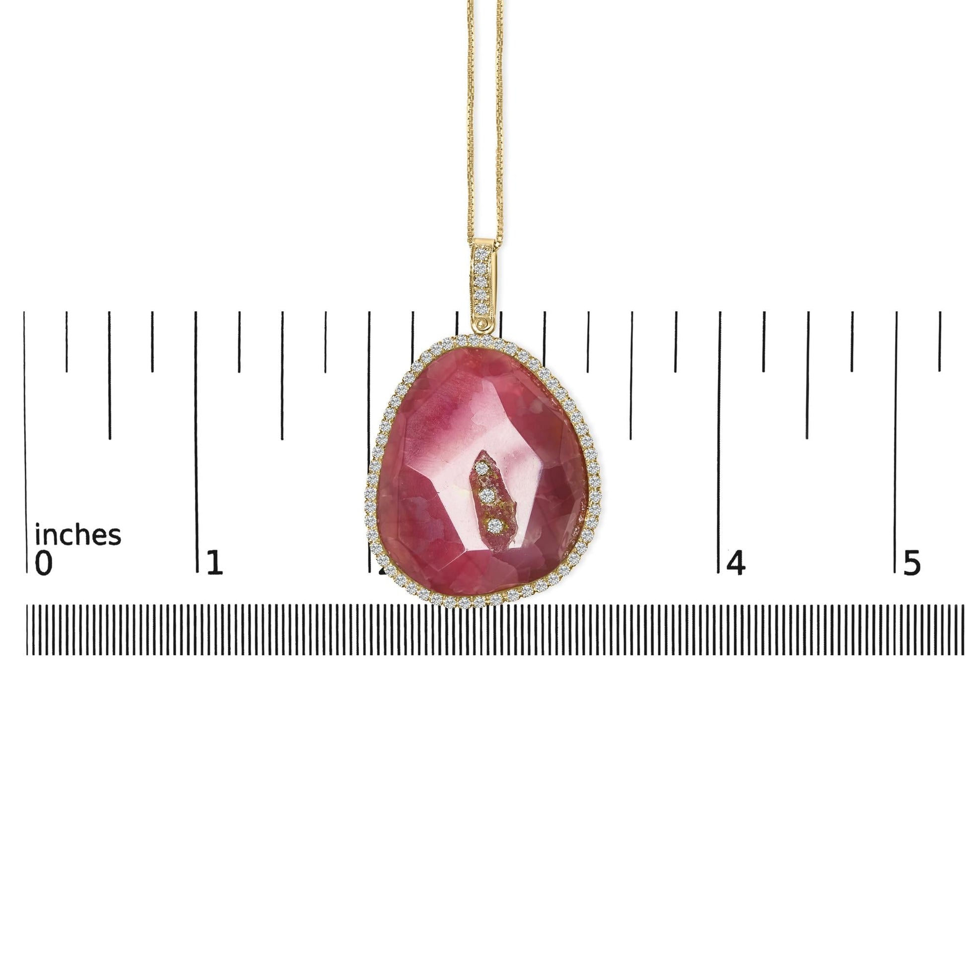 18K Yellow Gold 42.0 Cttw Pink Quartz Crystal Geode and 1.0 Cttw Diamond Halo 18" Pendant Necklace (F-G Color, VS1-VS2 Clarity)-4