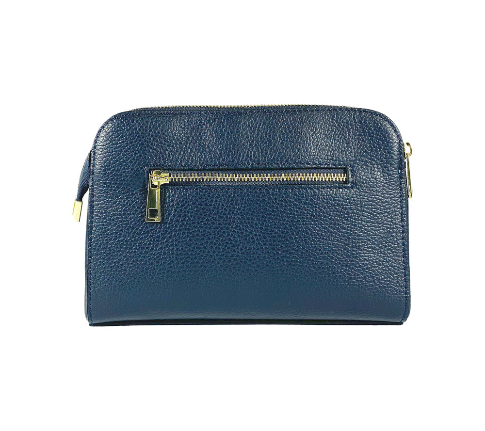 RB1011D | Women's shoulder bag in genuine leather Made in Italy. Removable shoulder strap. Attachments with shiny gold metal snap hooks - Blue color - Dimensions: 25 x 17 x 10 cm-3