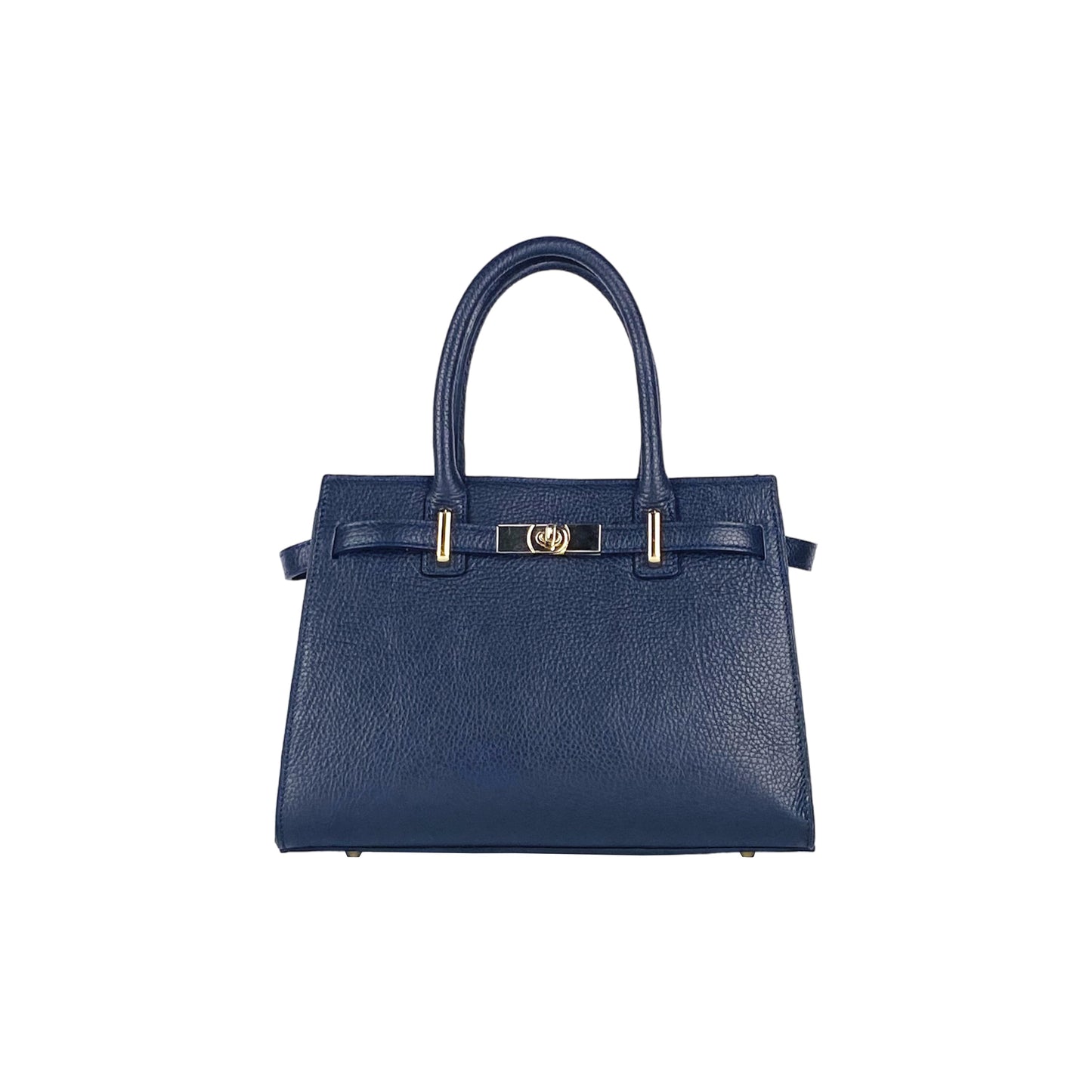 RB1016D | Borsa Donna a Mano in Vera Pelle Made in Italy con tracolla removibile. Attacchi con moschettoni in metallo Oro Lucido - Colore Blu - Dimensioni: cm 28 x 20 x 14 + 12,5-2