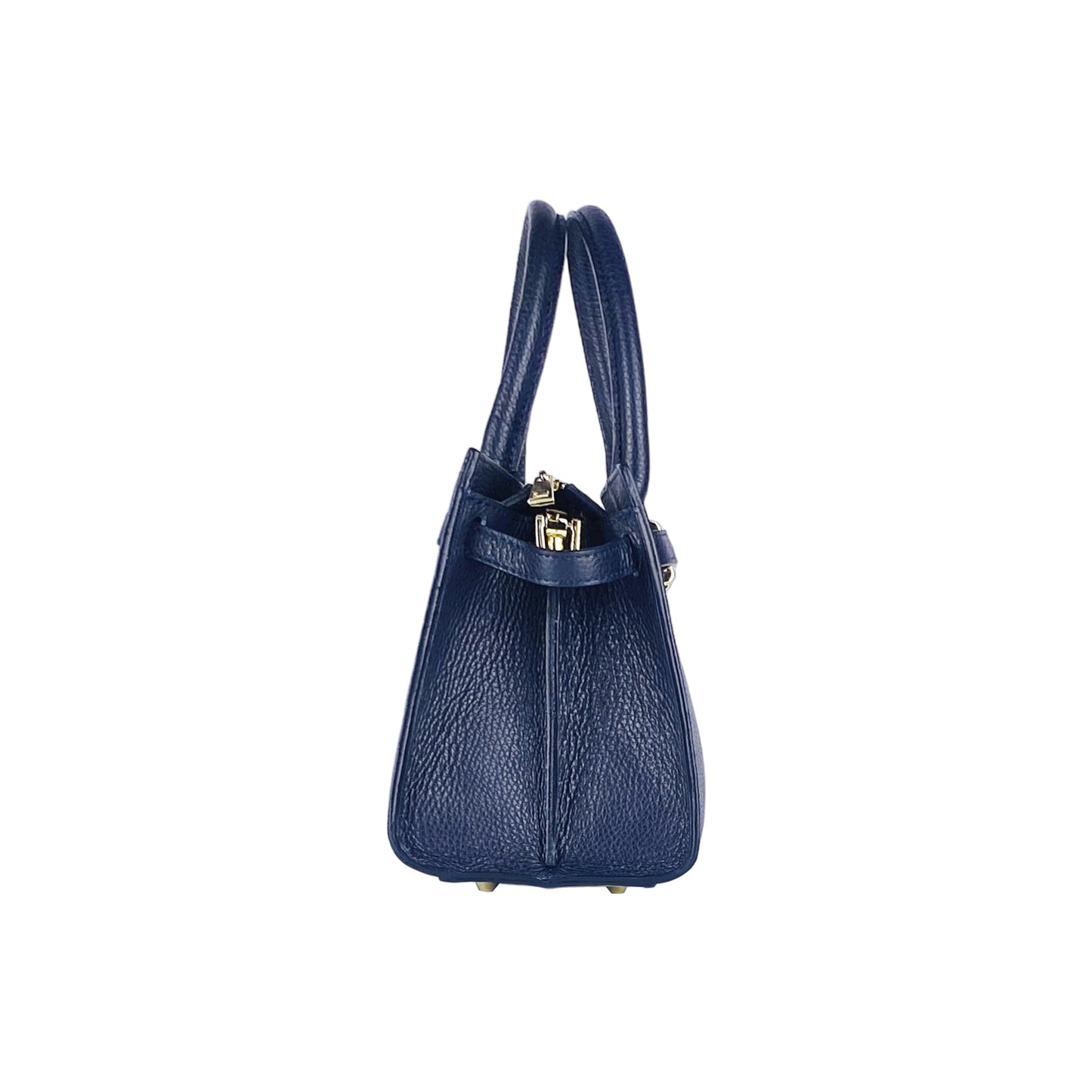 RB1016D | Borsa Donna a Mano in Vera Pelle Made in Italy con tracolla removibile. Attacchi con moschettoni in metallo Oro Lucido - Colore Blu - Dimensioni: cm 28 x 20 x 14 + 12,5-4