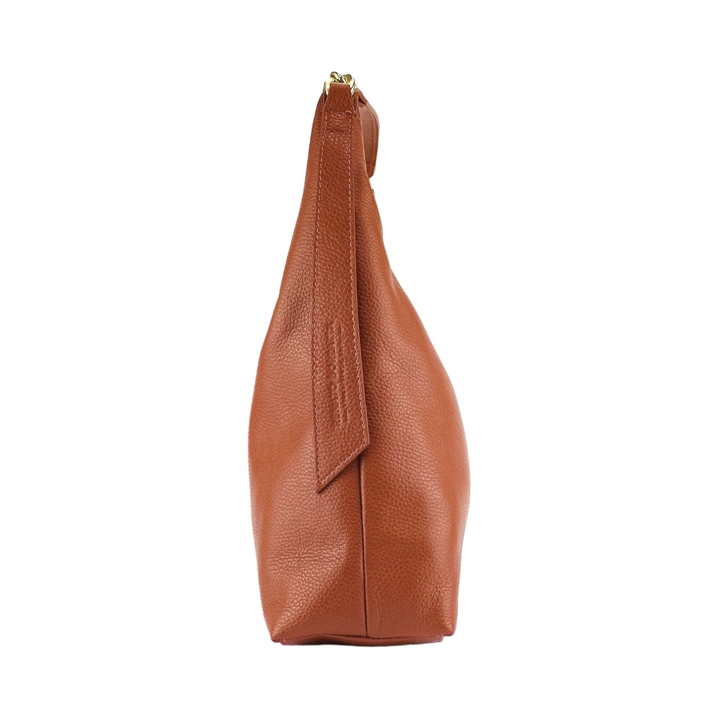 RB1017AM | Women's Soft Shoulder Bag in Genuine Leather Made in Italy with single handle and removable shoulder strap. Attachments with shiny gold metal snap hooks - Paprika color - Dimensions: cm 36 x 40 x 13-3