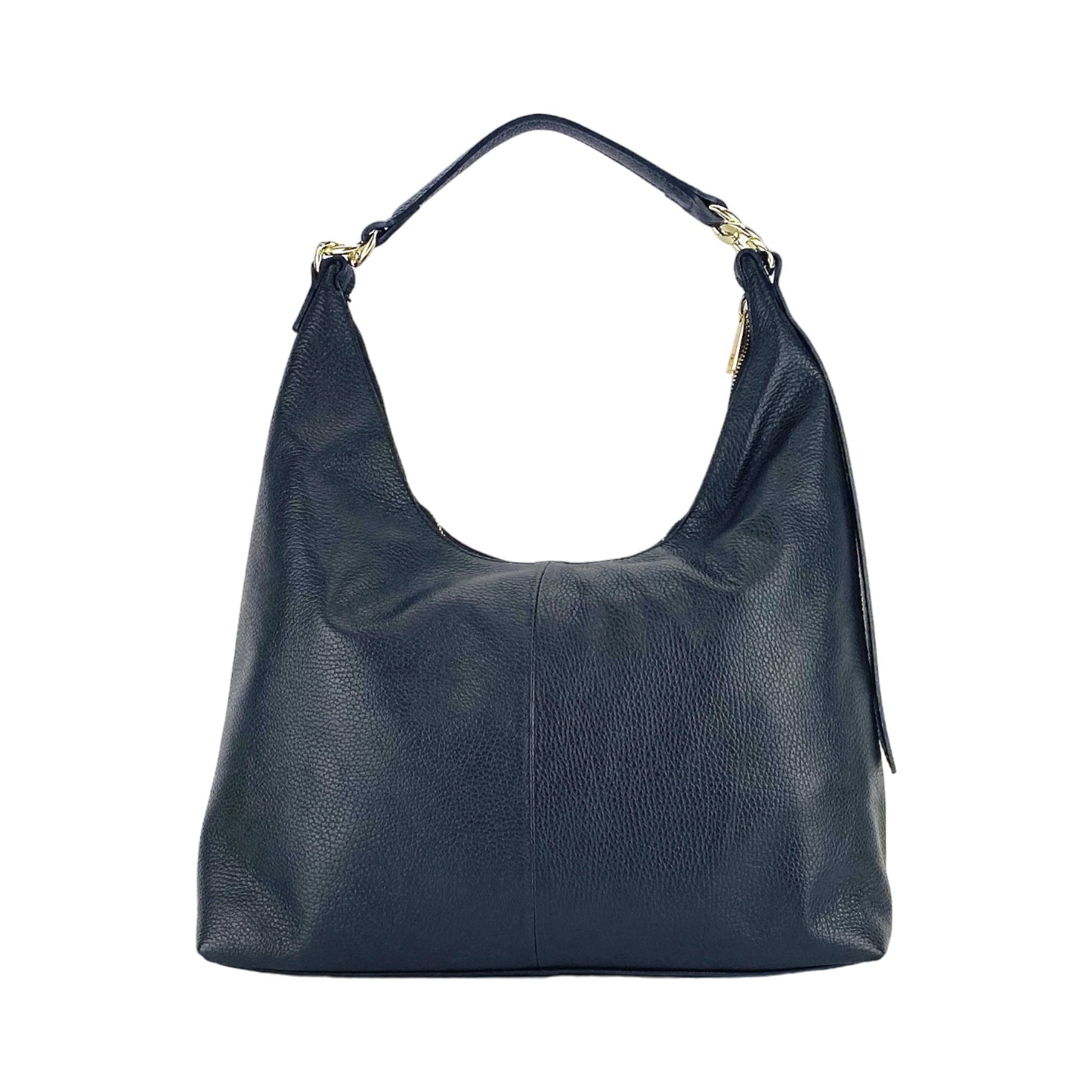 RB1017A | Borsa Donna a spalla Morbida in Vera Pelle Made in Italy con manico singolo e tracolla removibile. Attacchi con moschettoni in metallo Oro Lucido - Colore Nero - Dimensioni: cm 36 x 40 x 13-2