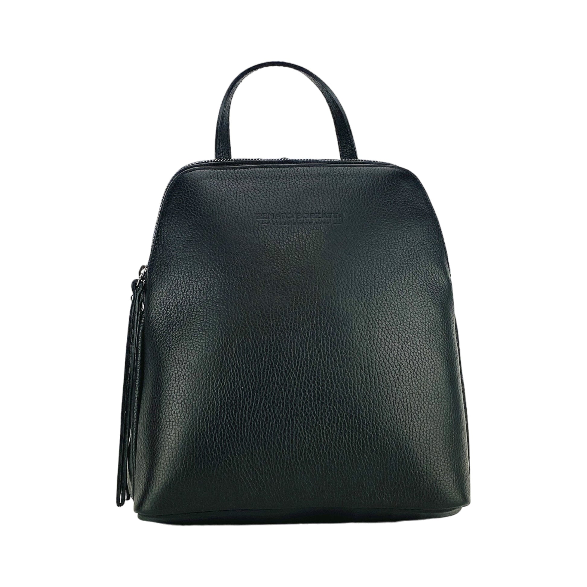 RB1018A | Genuine Leather Double Compartment Women's Backpack Made in Italy with adjustable shoulder straps. Gunmetal metal accessories - Black color - Dimensions: 26 x 30 x 14.5 cm-2