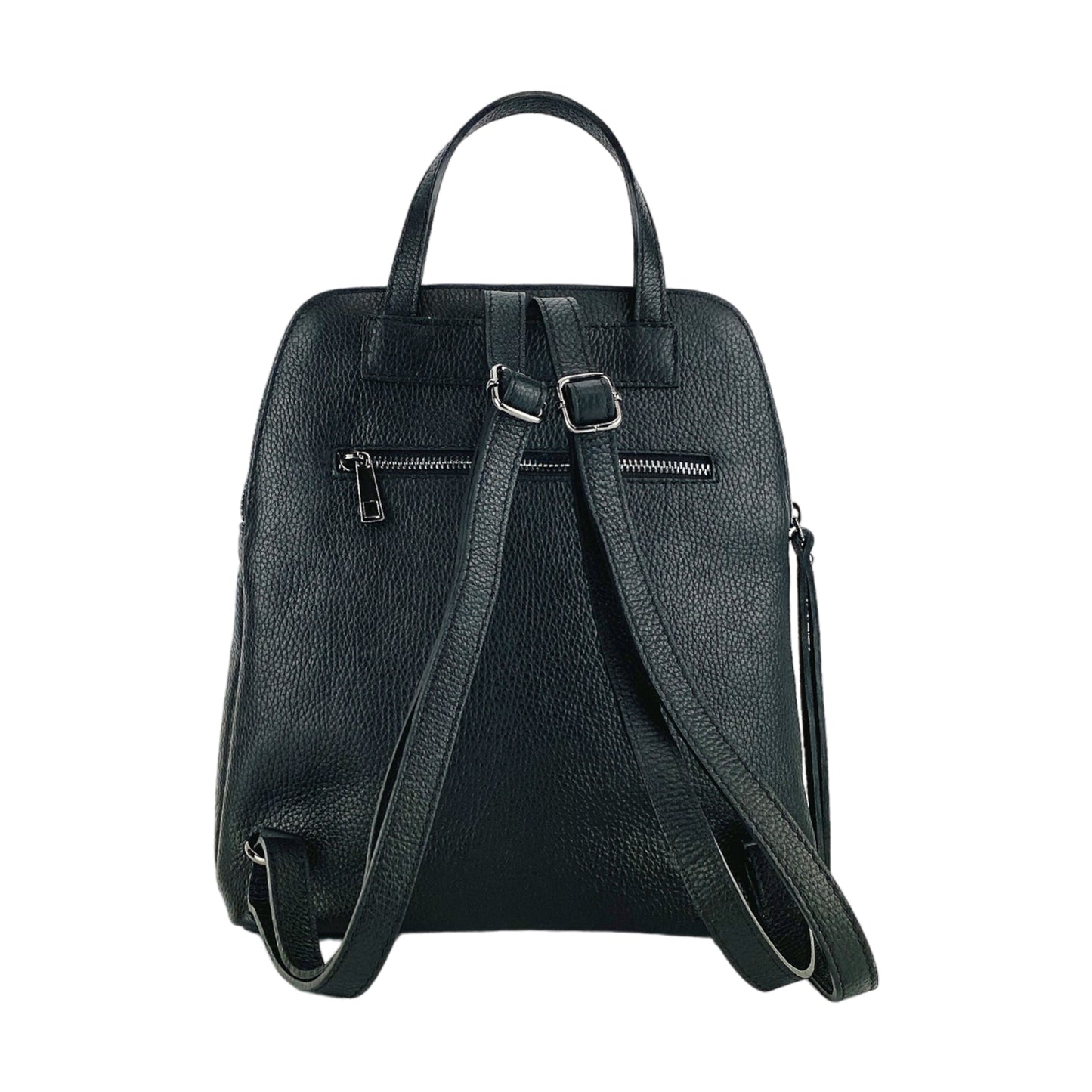 RB1018A | Genuine Leather Double Compartment Women's Backpack Made in Italy with adjustable shoulder straps. Gunmetal metal accessories - Black color - Dimensions: 26 x 30 x 14.5 cm-4