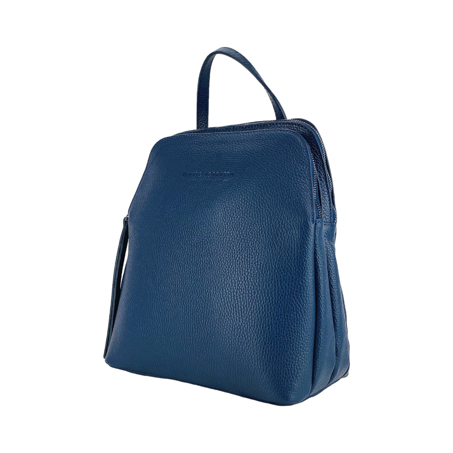 RB1018D | Zaino Donna Doppio scomparto in Vera Pelle Made in Italy con spallacci regolabili. Accessori in metallo Canna di Fucile - Colore Blu - Dimensioni: cm 26 x 30 x 14,5-1