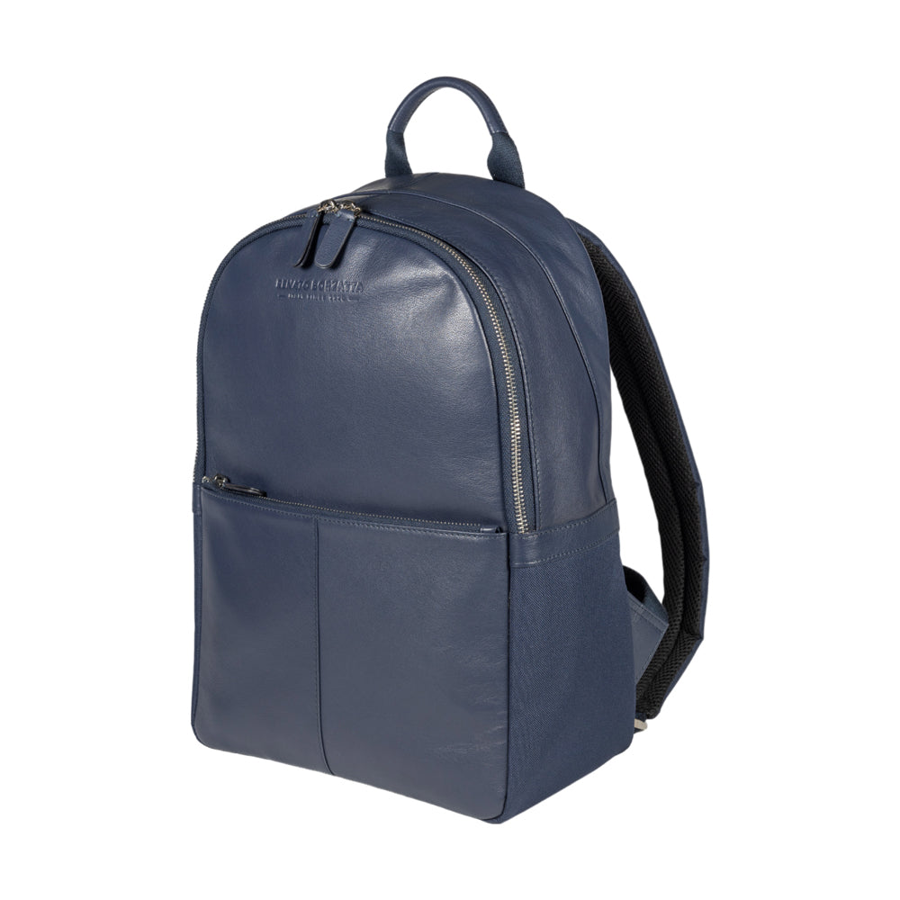 RB2001D | Zaino Porta Netbook/Tablet in Nylon/Vera Pelle, con leggera grana. Chiusura con lampo e spallacci regolabili - Colore Blu - Dimensioni: cm 27 x 38 x 14. Confezione: Sacchetto Tessuto non Tessuto-0